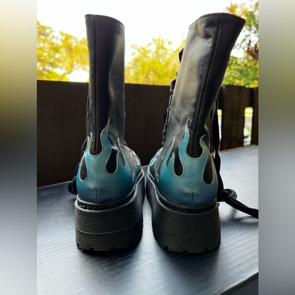 RARE! Dolls Kill Current Mood Blue Flame Combat Boots - Picture 16 of 16